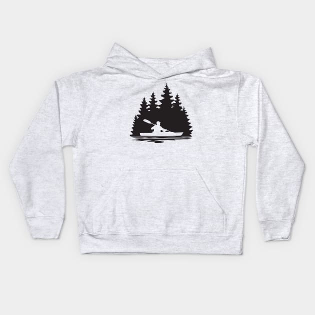 Silhouette of a kayaker paddling Kids Hoodie by SAMMO